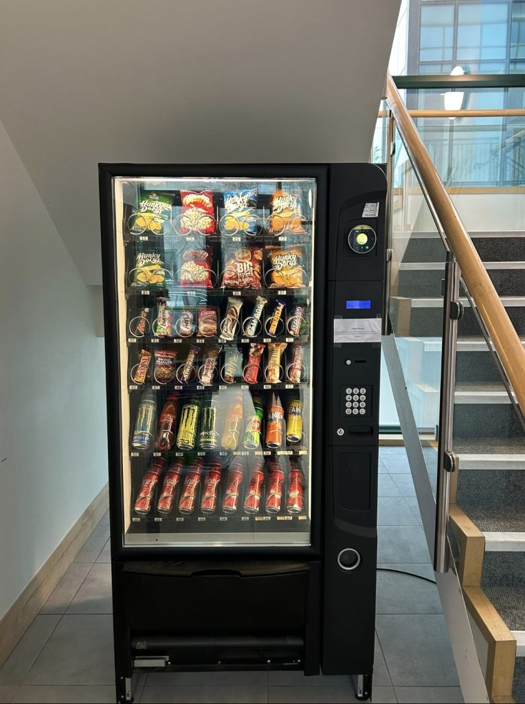 Vending machine installed in an office stairwell